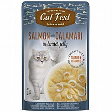 Cat Fest קט פסט 70 גרם מזון רטוב (פאוץ) לחתולים בטעם פילה סלמון עם קלמארי טבעי