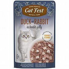 Cat Fest קט פסט 70 גרם מזון רטוב (פאוץ) לחתולים בטעם פילה ברווז עם ארנב טבעי