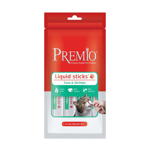 פרמיו דליקט שלוקים 56 גרם לחתול עם טונה ושרימפס - premio Liquid sticks