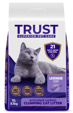 חול לחתולים מתגבש בריח לבנדר בתוספת פחם פעיל 10 ליטר טראסט Trust