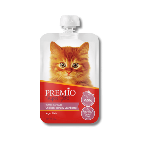 פרמיו מחית בשר עוף, טונה וחמוציות לחתלתול 90 גרם