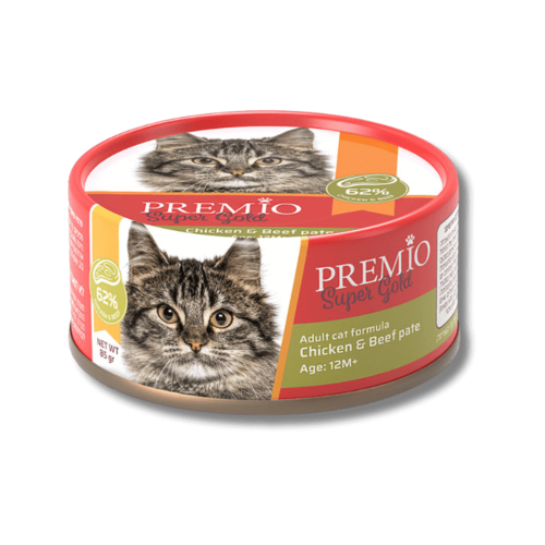 פרמיו סופר גולד מעדן פטה לחתול עוף ובקר 85 גרם