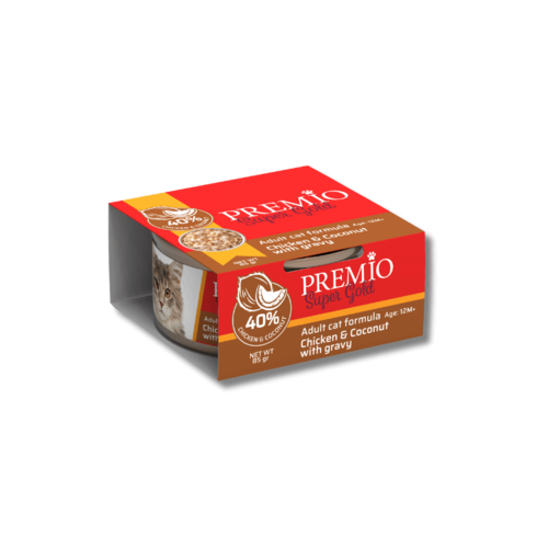 פרמיו סופר גולד מעדן נתחוני עוף ואגוז קוקוס ברוטב 85ג