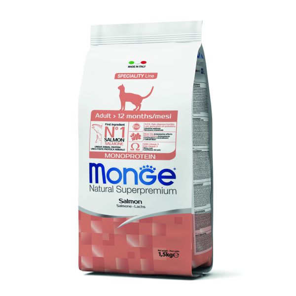 מונג' – מזון יבש לחתולים בוגרים – סלמון – 1.5 ק"ג