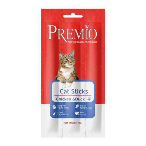פרמיו סטיק 15 גרם לחתול בטעם עוף וברווז - premio