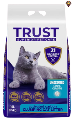 חול לחתולים מתגבש ללא ריח בתוספת פחם פעיל 10 ליטר טראסט Trust